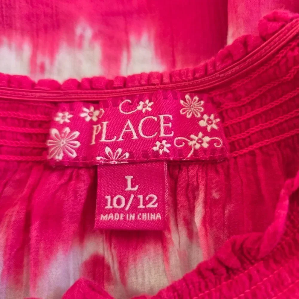 Girls Place Tie Die Embroidered Shirt Size Large 10 - 12 Pink White Summer Top